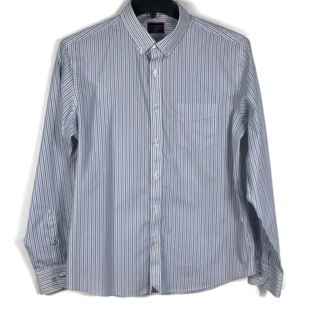 UNTUCKit Button Down Striped Long sleeve Shirt. Blue Grey White Mens XL